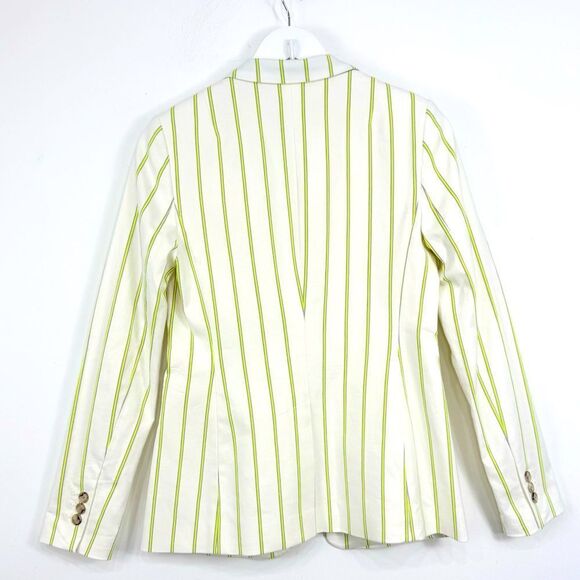 Banana Republic White Neon Yellow Vertical Pinstripe Long Lean Blazer Jacket NEW - Picture 7 of 16